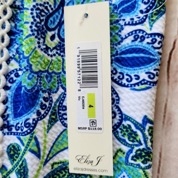 NWT Eliza J Sleeveless Mini Dress Blue Green Floral Lace | Women's Size 4 - Picture 4 of 7